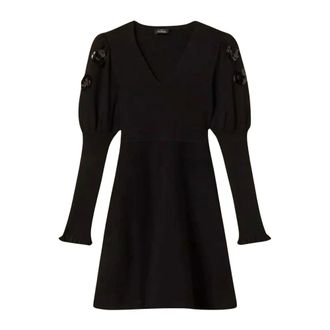 Twinset Korte geborduurde jurk van gebreide stof met pailletten - Dames - Jurken - Zwart - Maat: XS Viscose