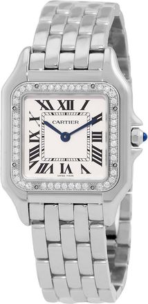 Cartier Pre-owned Cartier Panthere Medium Model Diamond Silver Dial Watch W4PN0018