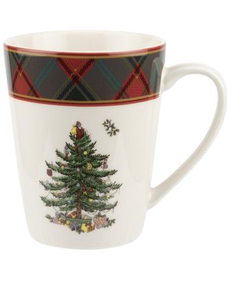 Spode Set Of 4 Christmas Tree Tartan Mugs