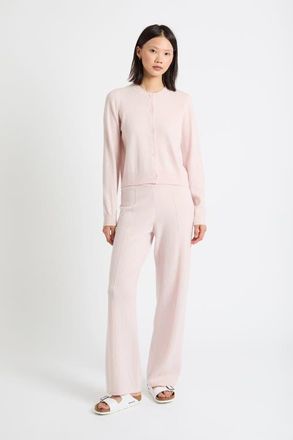 Chinti and Parker Wool Cashmere Blend Crew Neck Cropped Cardigan in Pink Melange at Nordstrom, Size X-Large