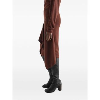 Christophe Lemaire Asymmetric Draped Merino Wool Blend Skirt - Brown