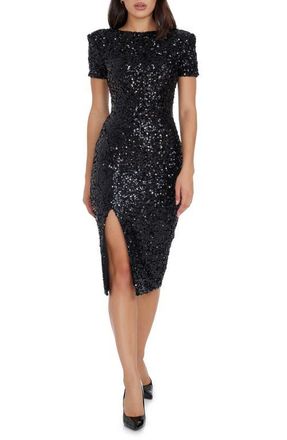 Dress The Population Natasha Sequin Sheath Midi Dress in Black at Nordstrom, Size Xx-Small
