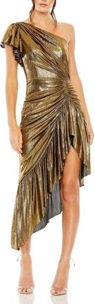 Mac Duggal One Shoulder Flutter Sleeve High Low Dress in Antique Gold at Nordstrom, Size X-Small