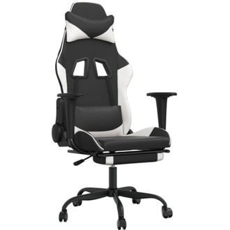 vidaXL Silla Gaming Con Reposapi&eacute;s Cuero Sint&eacute;tico Negro Blanco Vidaxl