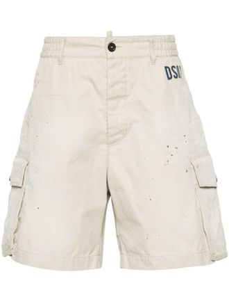 Dsquared2 Beige paint splatter-detail cargo shorts