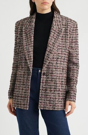 BOSS Jovanamia One-Button Tweed Blazer in Rhododendron Tweed at Nordstrom, Size 10