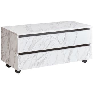 Beliani Beliani - Mueble De Ba&ntilde;o Mdp Material Sint&eacute;tico Con Ruedas 2 Cajones Almacenaje Mueble Ba&ntilde;o Blanco Efecto M&aacute;rmol Teresina