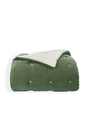 Christy Jaipur Luxury Cotton Velvet Quilted Throw in Olive at Nordstrom