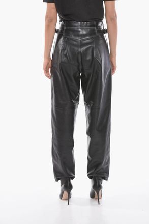 The Mannei Pantaloni a Vita Alta SHOBAK in Pelle a Una Pince The Mannei