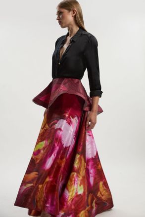 Karen Millen Womens Lily Macrae - Textured Ruffle Detail Prom Skirt - Pink - Size 16 UK