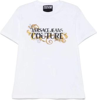 Versace Jeans Couture T-Shirts, male, White, Size: 2XL White Crew Neck T-shirt