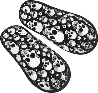 Generic Lightweight House Shoes skulls print House Slipper Fluffy Winter Slippers for Travel Hotels Guest M