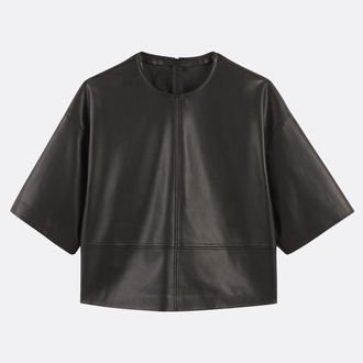 La Redoute Collections Blouse in simili met ronde hals, 3/4 mouwen