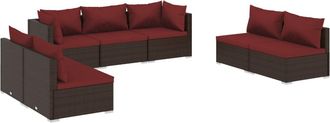 vidaXL Set Muebles De Jard&iacute;n 7 Piezas Y Cojines Rat&aacute;n Sint&eacute;tico Marr&oacute;n Vidaxl