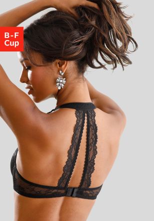 Lascana Neckholder-BH LASCANA, Damen, Gr. 100, Cup C, schwarz, Spitze, Obermaterial: 91% Polyamid, 9% Elasthan, BHs Neckholder-BH, Dessous mit softem Neckhold
