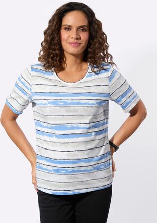 Casual Looks Kurzarmshirt CASUAL LOOKS Ringelshirt, Damen, Gr. 36, himmelblau, ecru, geringelt, 100% Baumwolle, gemustert, mehrfarbig, Shirts Kurzarmshirt