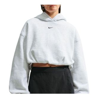 Nike (WMNS) Nike Studio Fleece Medium Weight Oversized Cropped Hoodie Birch Heather Black IM8096-051