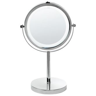 Beliani Beliani - Espejo De Maquillaje Iluminaci&oacute;n Led Metal Plateado &Oslash; 20 Cm Doble Cara Magnifica Verdun