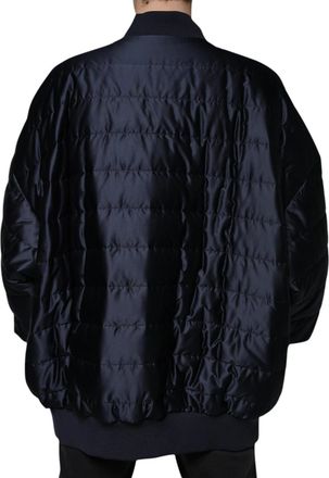 Dolce & Gabbana Mens Dark Blue Quilted Full Zip Bomber Jacket Navy Nylon Lambskin Clothing