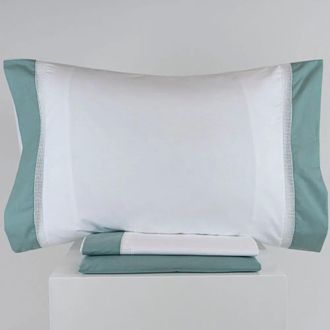 Casa da Laura S&aacute;banas Polialgod&oacute;n 180 Hilos Puntilla Verde Cama 150/160 2 Almohada