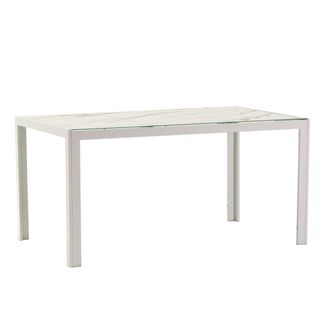 Siediti Fuori e Dentro Mesa rectangular 150x90 cm de aluminio y tapa de vidrio m&aacute;rmol blanco