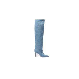 Scarosso Carra Lichtblauwe Denim Laarzen met Hak - Dames - Laarzen met Hak - Blauw - 37 1/2 EU - Denim - Schoenen