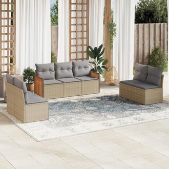 vidaXL Vidaxl - Set Sof&aacute;s De Jard&iacute;n 7 Piezas Y Cojines Rat&aacute;n Sint&eacute;tico Beige