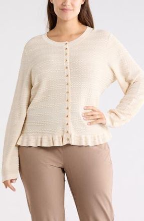 Adrianna Papell Crewneck Button Front Cardigan in Cream at Nordstrom Rack, Size 1 X