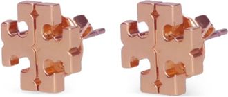 Tory Burch logo earrings - women - Titanium/Brass - OS - Pink