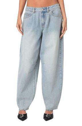 Edikted Baggy Low Rise Raw Hem Balloon Leg Jeans in Light-Blue at Nordstrom, Size Small