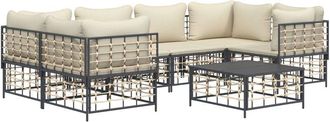 vidaXL Set Muebles De Jard&iacute;n 7 Pzas Y Cojines Rat&aacute;n Pe Gris Antracita Vidaxl