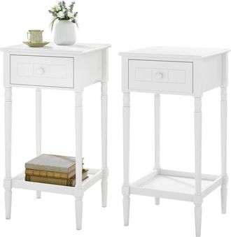Woltu Woltu - 2x Slim Bedside Table, Narrow Wooden Nightstand with Drawer & Shelf, Tall Telephone Table Hallway Side Table, White