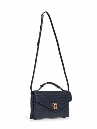 Bottega Veneta Womens Crossbody Bag Knot Lock Midnight Blue Lambskin Satchels & Cross Body
