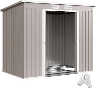 OEM Cobertizo De Jard&iacute;n Exterior 2,42 M&sup2; 213x130x172 Cm Con Puerta Corredera Techo Inclinado Base Y 2 Ventanas Gris Claro