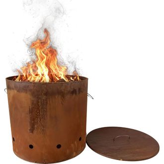 Relaxdays Relaxdays Braciere, acciaio Corten, effetto ruggine, HxD 45x49,5 cm, industriale con coperchio, giardino, rosso-marrone
