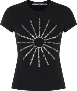 Alexander Wang Fitted T-shirt met Hotfix Windmolen Afbeelding - Dames - T-shirts - Zwart - S - Leer - Tops