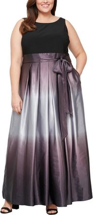 S.L. Fashions Ombrè Satin Gown in Black/Silver at Nordstrom, Size 14W