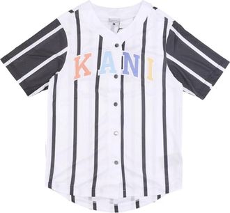 Karl Kani Gestreept Baseball Shirt Wit/Zwart - Heren - Korte mouwen Overhemden - Veelkleurig - S - Polyester - Overhemden