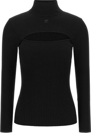 Courr&egrave;ges Truien & Vesten, Dames, Zwart, M, Polyester, Geribde trui met cut-out