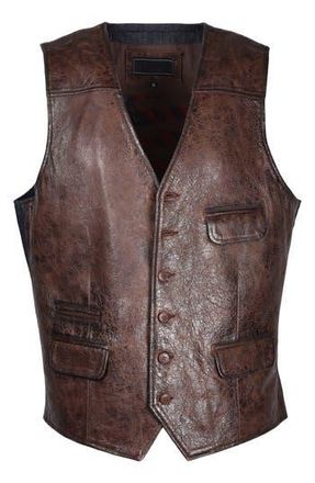 Flynt Denim Back Leather Vest in Vintage Brandy at Nordstrom Rack, Size Xxx-Large