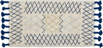 Beliani Alfombra De Algod&oacute;n Beige Azul Negro Amarillo 80 X 150 Cm A Mano Borlas Erzincan