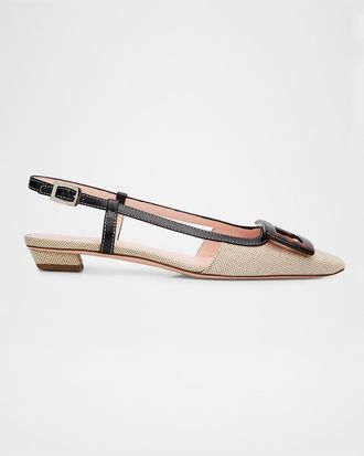 Roger Vivier Belle Vivier Canvas Slingback Ballerina Flats
