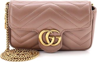 Gucci Beige Matelasse Leather Gg Marmont Flap Bag Super Mini (Authentic Pre- Loved)