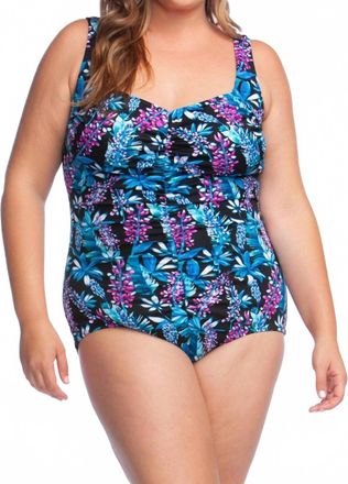 Maxine Of Hollywood Shirred Girl Leg One Piece Swimsuit - Plus In Max Prairie Dreams