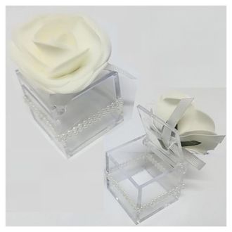 Trade Shop Trade Shop - Bomboniere Scatola Con Rosa Bianca Perle Cubo 4.5cm Portaconfetti Per Matrimonio