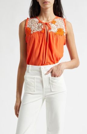 Ramy Brook Adaline Embroidered Sleeveless Top in Sunset Orange at Nordstrom, Size Xx-Small