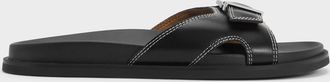 Charles & Keith Stitch-Trim Buckled Slides