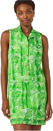 Lilly Pulitzer Zorella Shift Womens Dress Jackfruit Green Roseys Petals Overlay : 10, Cotton