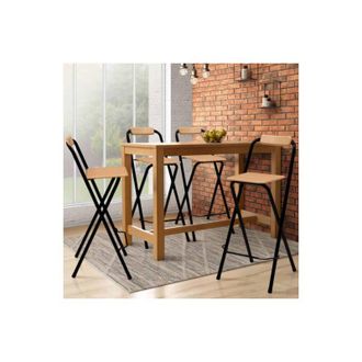 IDMarket Idmarket - Juego De 4 Taburetes De Bar Plegables Detroit Con Estructura Negra Y Asiento De Dise&ntilde;o Industrial Efecto Madera