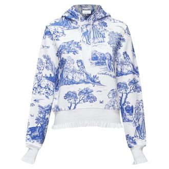 Moschino Anime Toile De Jouy blue white frill trim hoodie sweater IT36 XXS